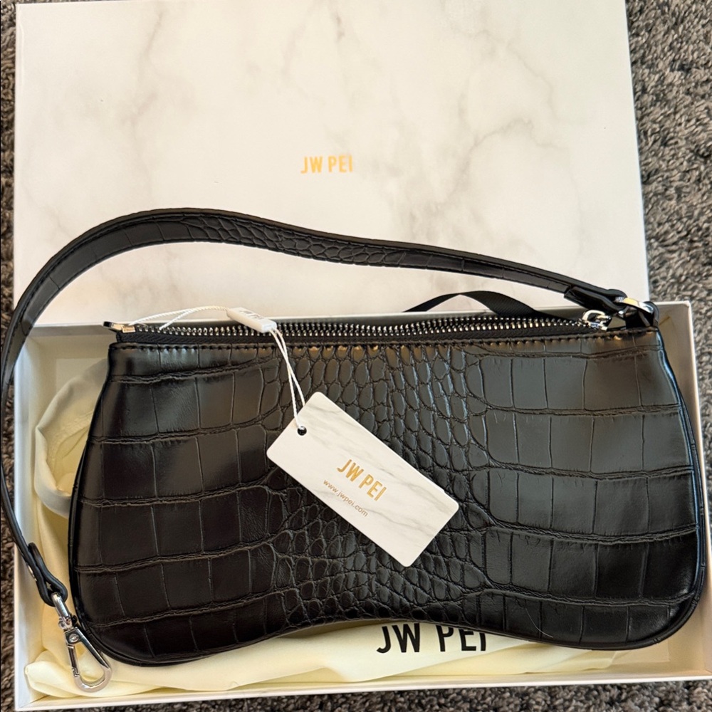 JW PEI Black Croc-Embossed Shoulder Clutch - NWT